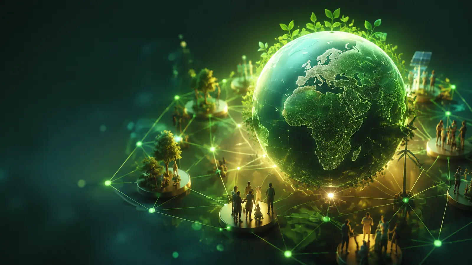 Global green community connected around a sustainable Earth